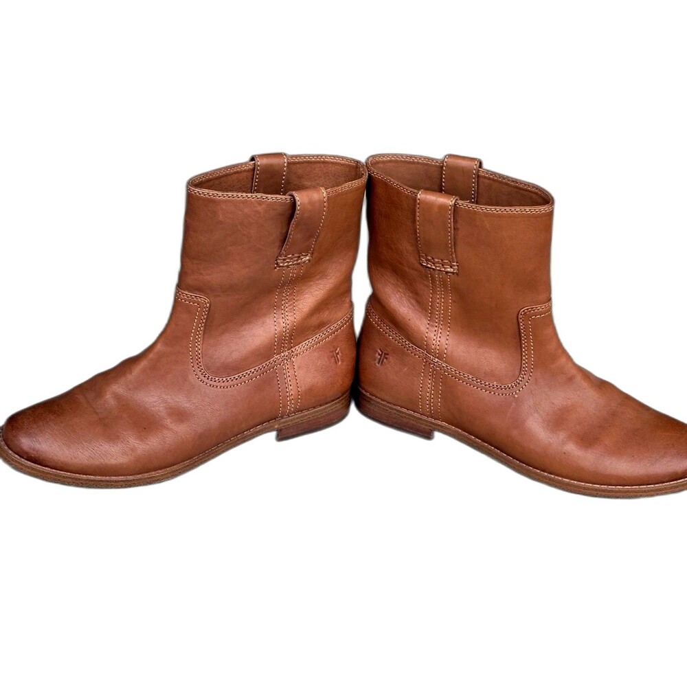 FRYE Anna Short Boots Womens 7.5 M Camel Brown Leather Pull On Western Round Toe